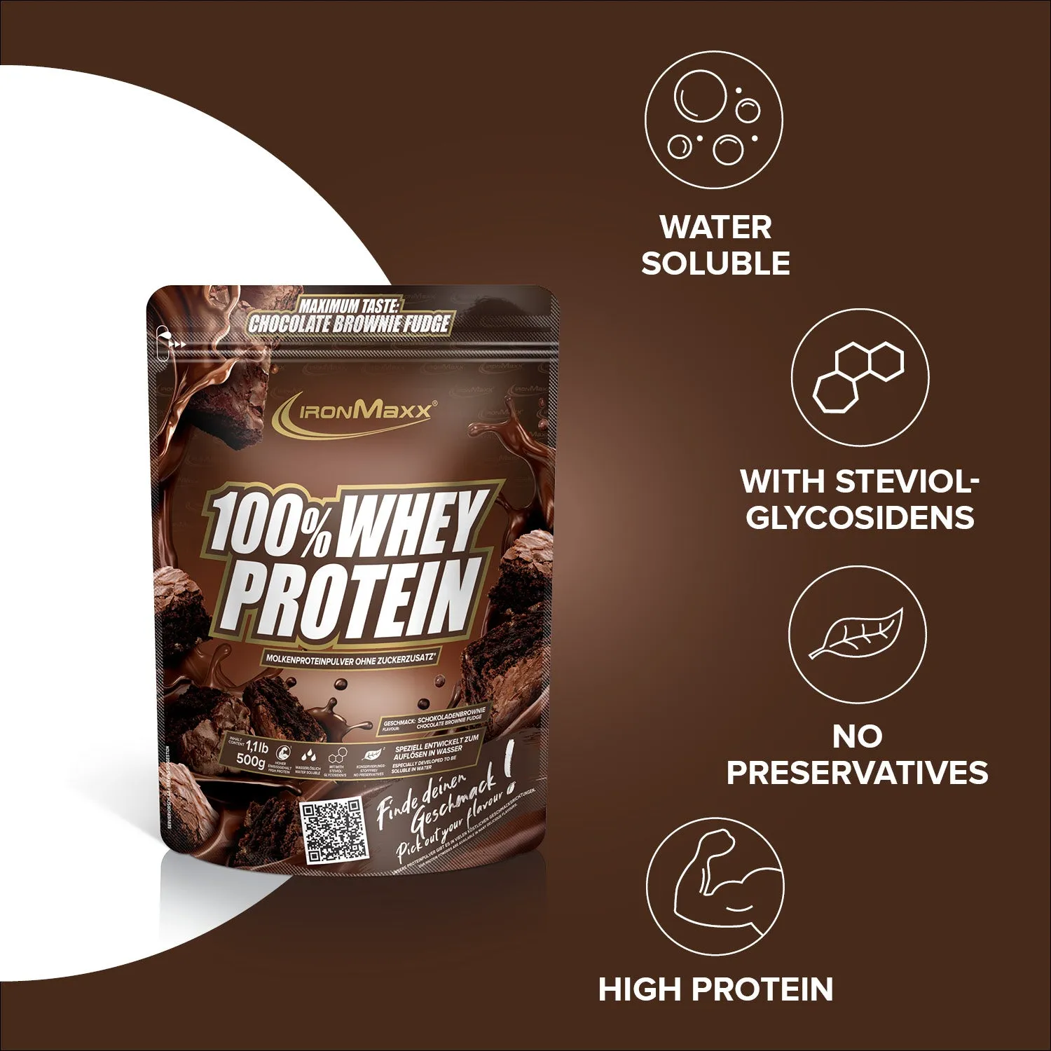 IronMaxx 100% Whey Protein Pulver 500g Brownie Fudge 80% Eiweiß