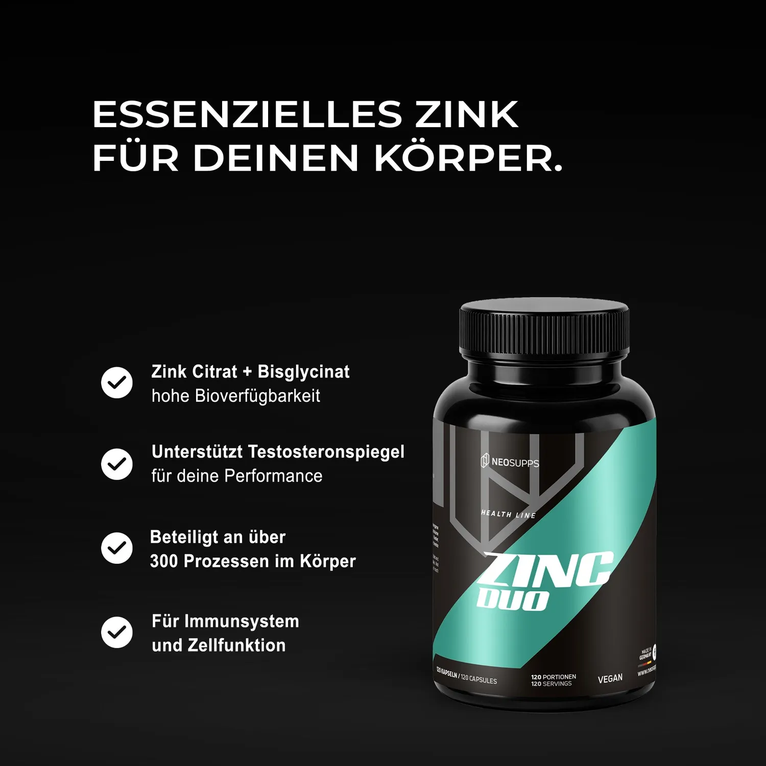 Neosupps Zinc Duo Zink Kapseln 120 Kapseln Citrat Bisglycinat