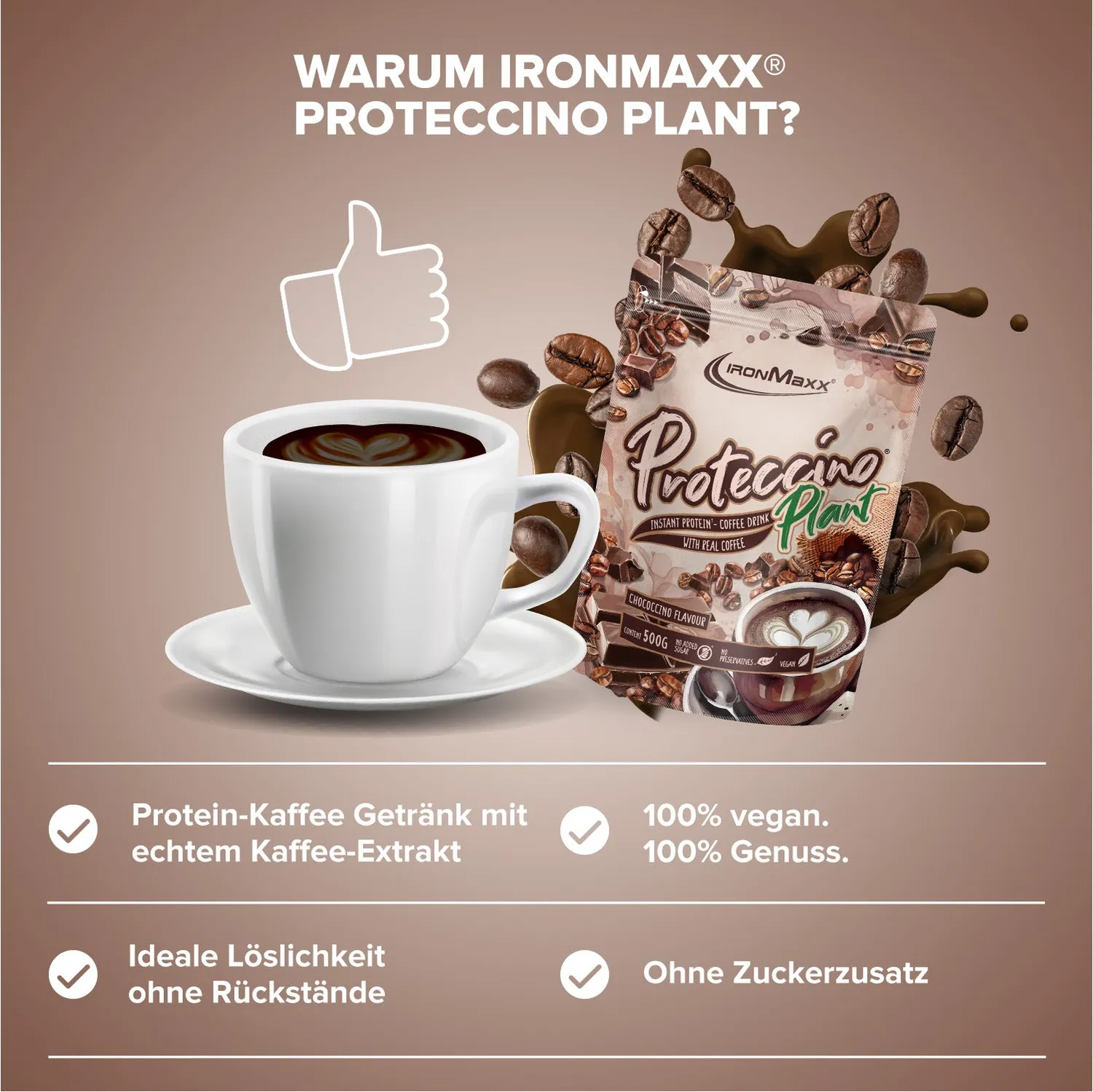 IronMaxx Proteccino Plant Protein-Kaffee 500g Chococcino
