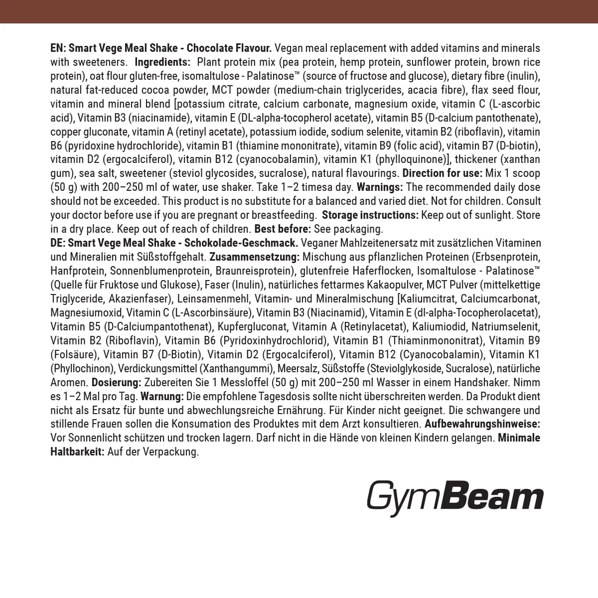 GymBeam Smart Vege Mealshake Chocolate 500 g proteinreich