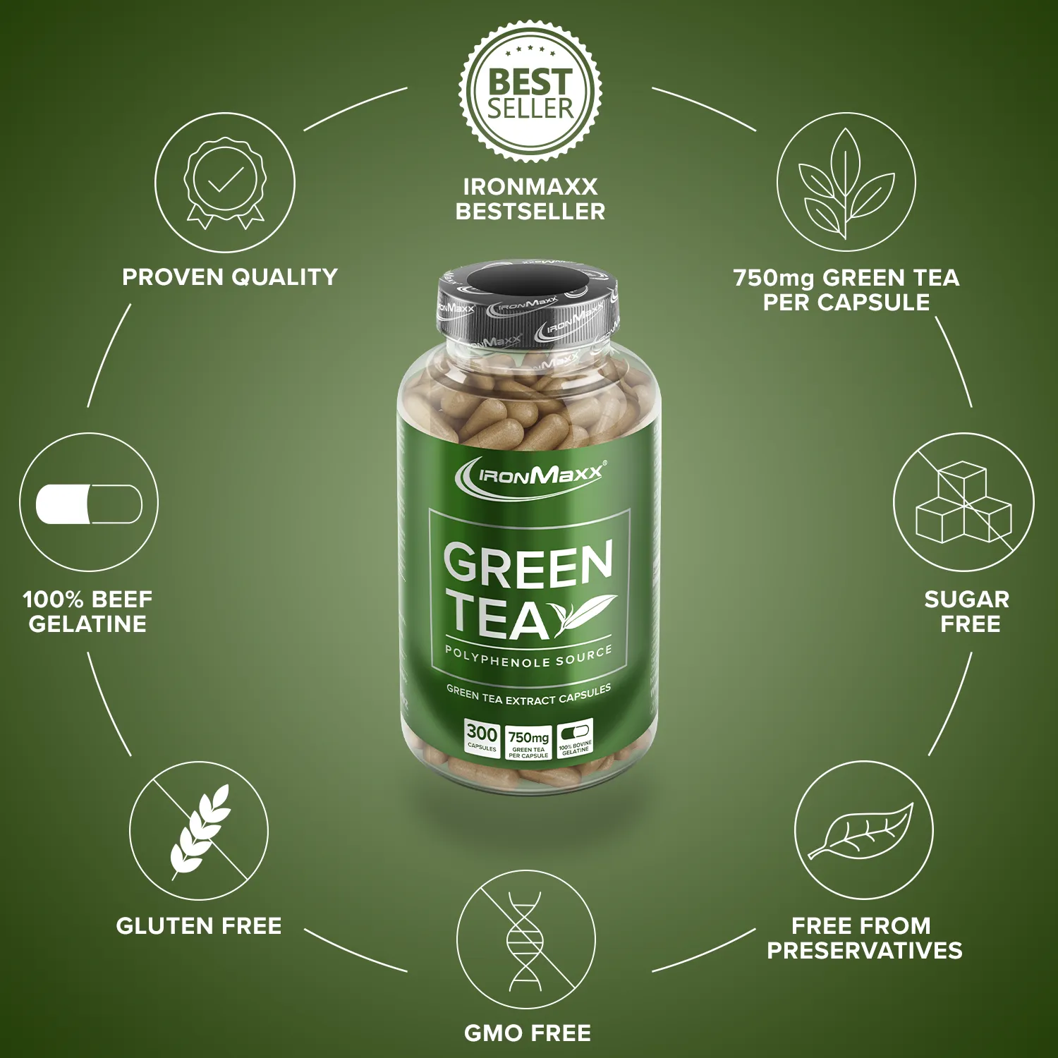 IronMaxx Green Tea Grüntee Extrakt Kapseln 300 Stk. Diät