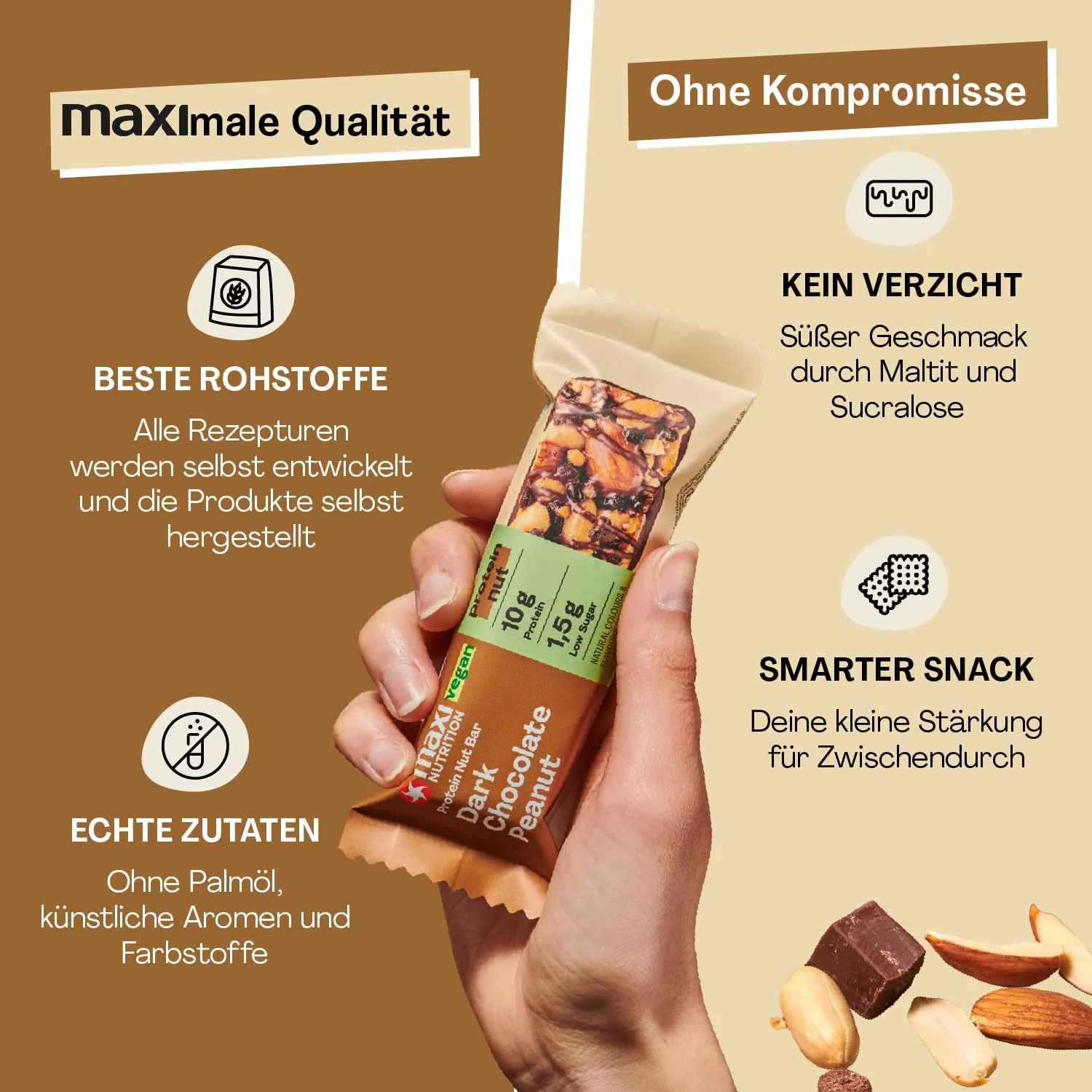 MaxiNutrition Protein Nut Bar Dark Chocolate Peanut Riegel 12x46g