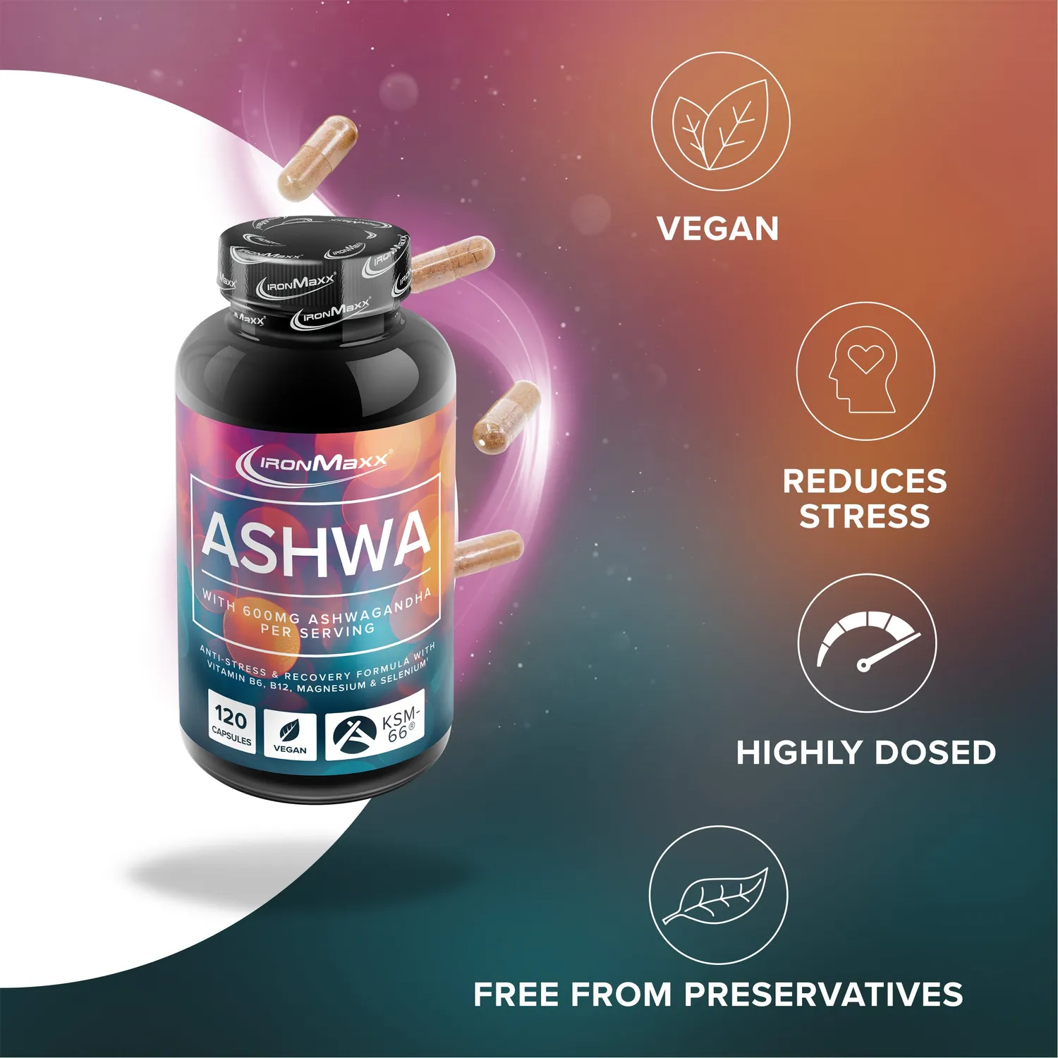 IronMaxx Ashwagandha KSM-66 Kapseln 120 Stück mit Magnesium