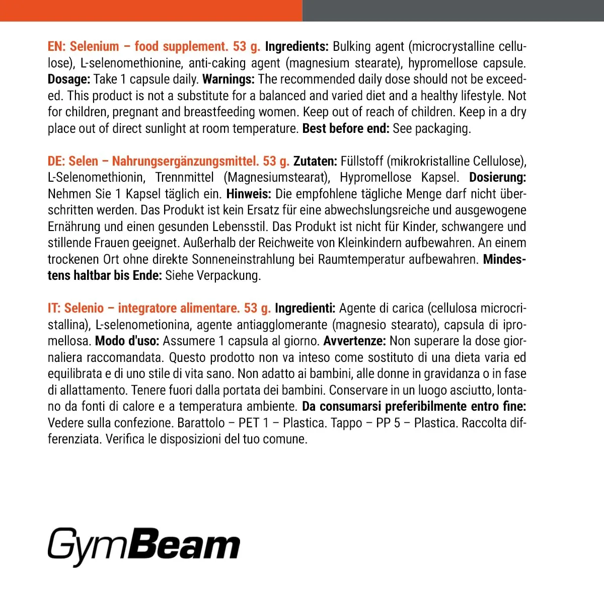 GymBeam Selen Tabletten hochdosiert vegan 90 Kapseln