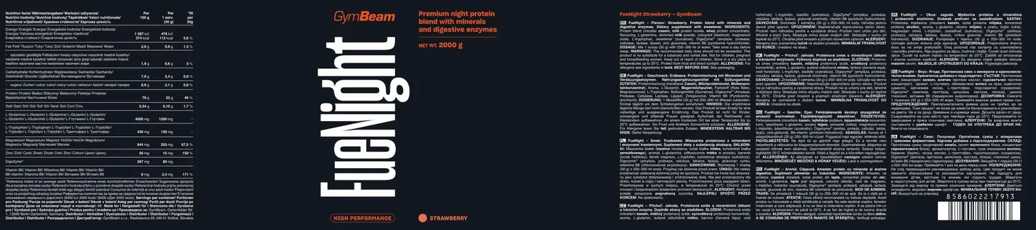 GymBeam FueNight Nachtprotein 2000 g Erdbeere 77% Protein