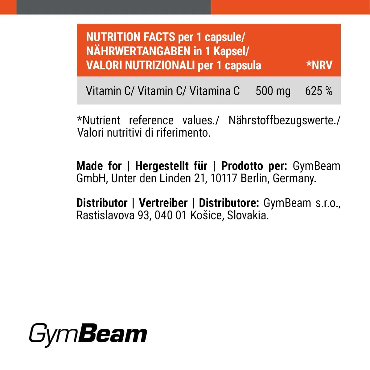 GymBeam Vitamin C 500 mg Kapseln 120 Stk hochdosiert