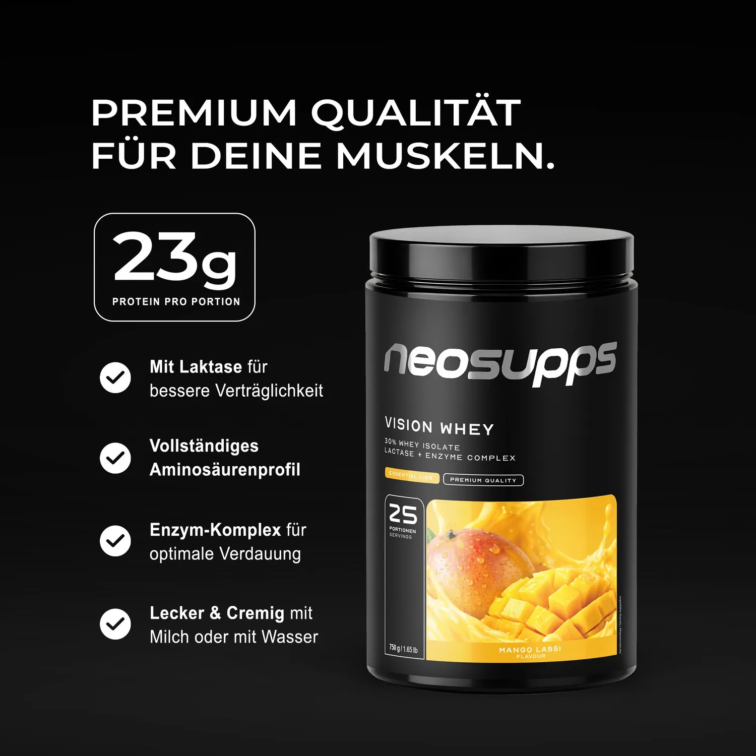 Neosupps Vision Whey Proteinpulver Mango Lassi 750g fruchtig