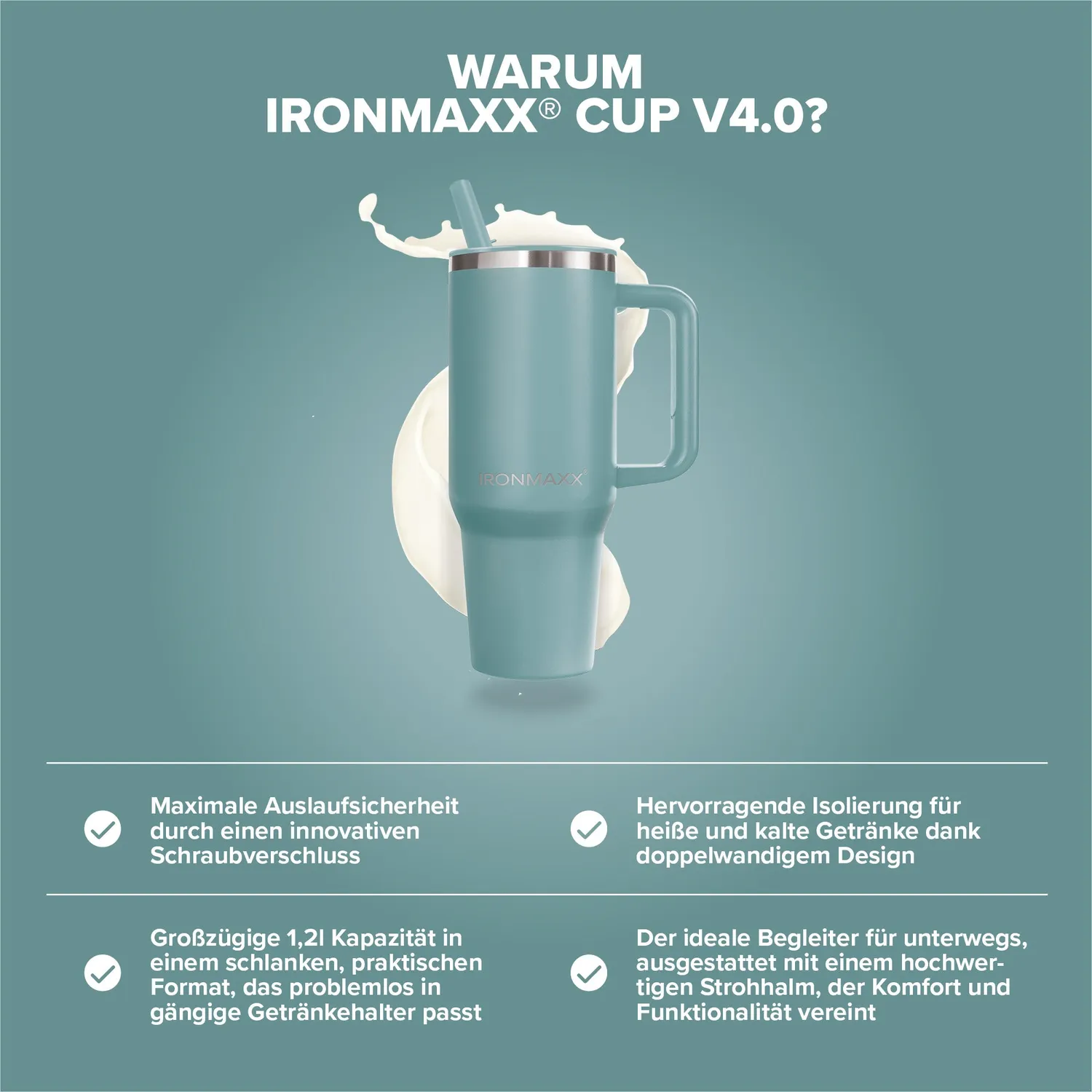 IronMaxx Cup V4.0 Trinkbecher 1200ml Skystrike isoliert