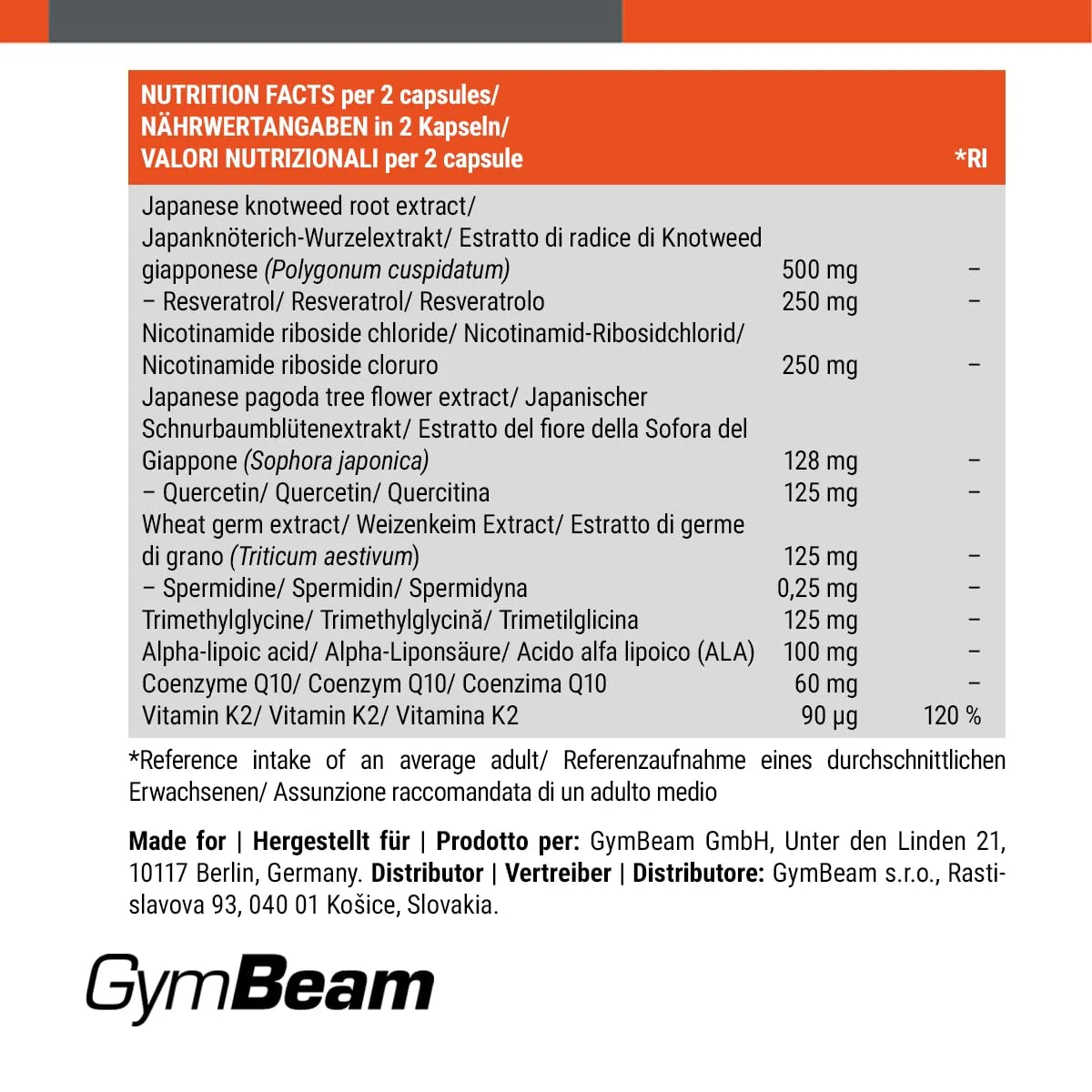 GymBeam Longevity Komplex Kapseln 90 Q10 Resveratrol