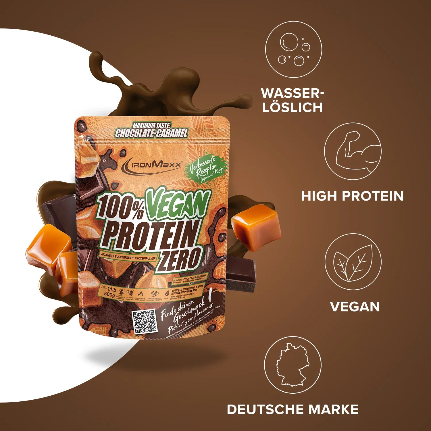 IronMaxx 100% Vegan Protein Zero Proteinpulver 500g Chocolate