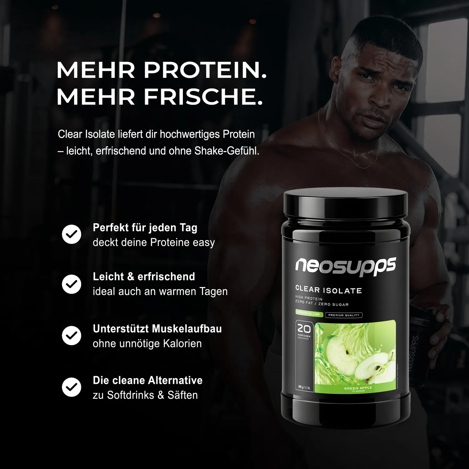 Neosupps Clear Isolate Green Apple 500g zuckerfrei