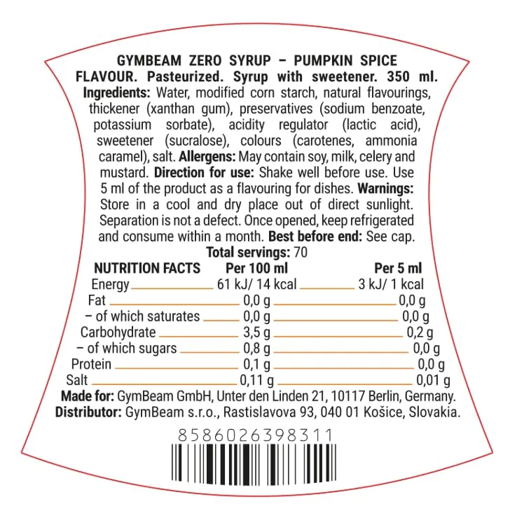 GymBeam Zero Syrup Pumpkin Spice 350ml zuckerfrei