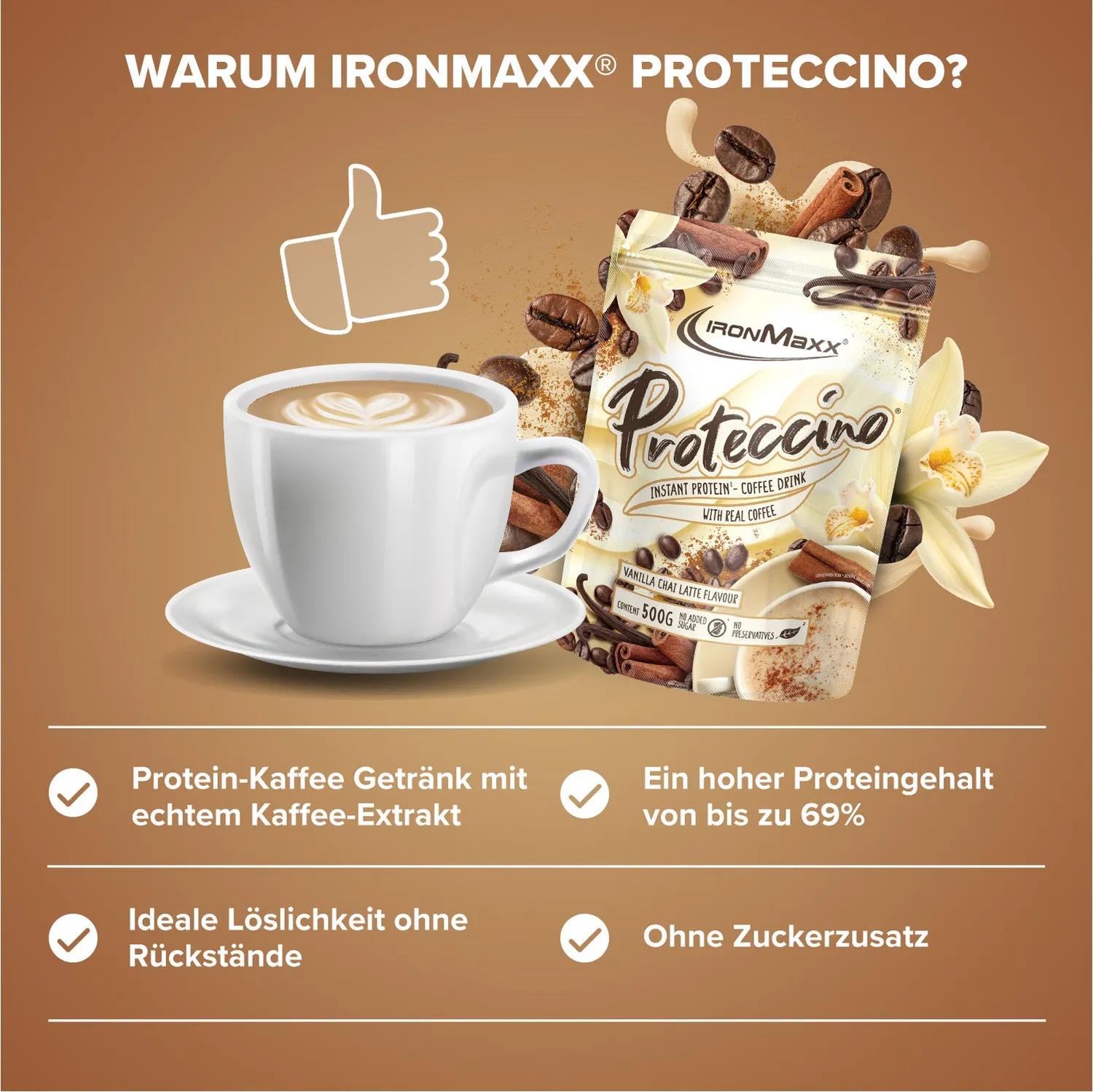 IronMaxx Proteccino Protein-Kaffee 500g Vanilla Chai Latte