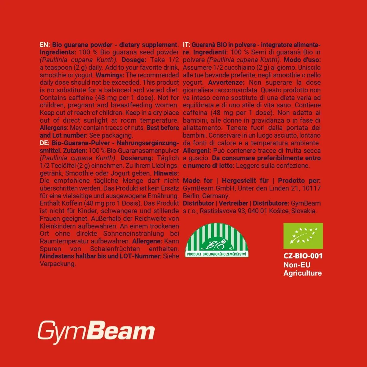 GymBeam Guarana-Pulver Bio 100 g natürliches Koffein