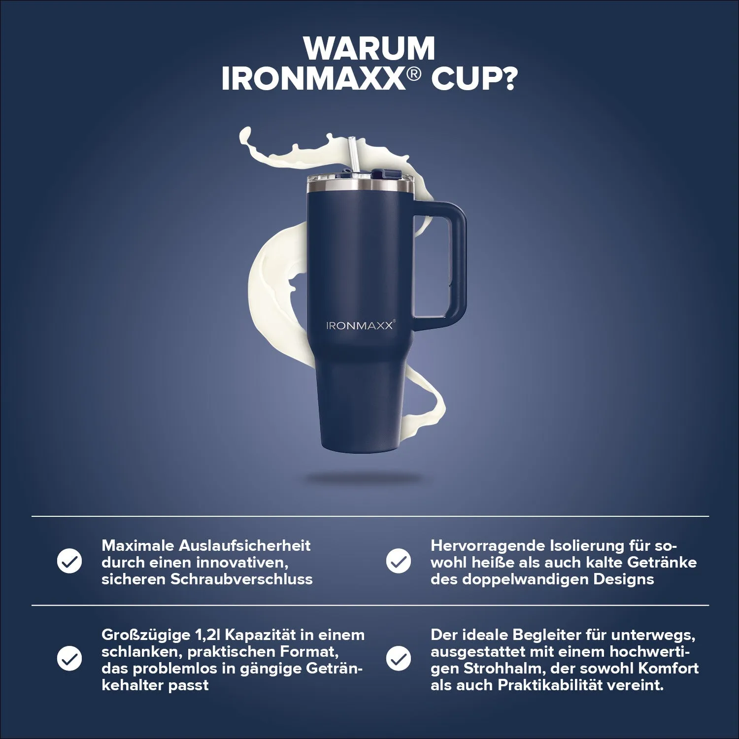 IronMaxx Cup V3.0 1200ml Becher Navy Blue isoliert
