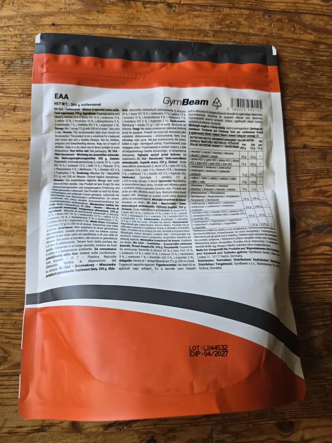 GymBeam EAA Pulver Aminosäuren 250 g neutral ohne Geschmack