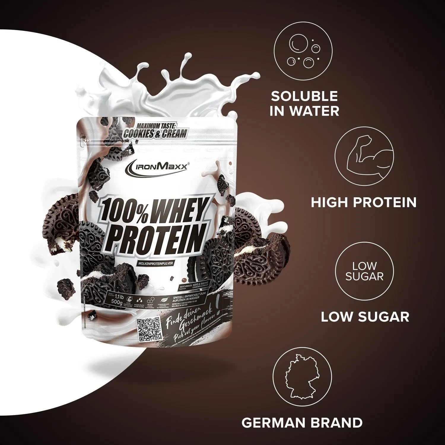 IronMaxx 100% Whey Protein Cookies Cream 500g