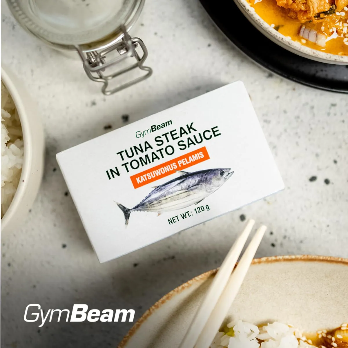 GymBeam Thunfischsteak Tomatensauce Dose 120 g proteinreich