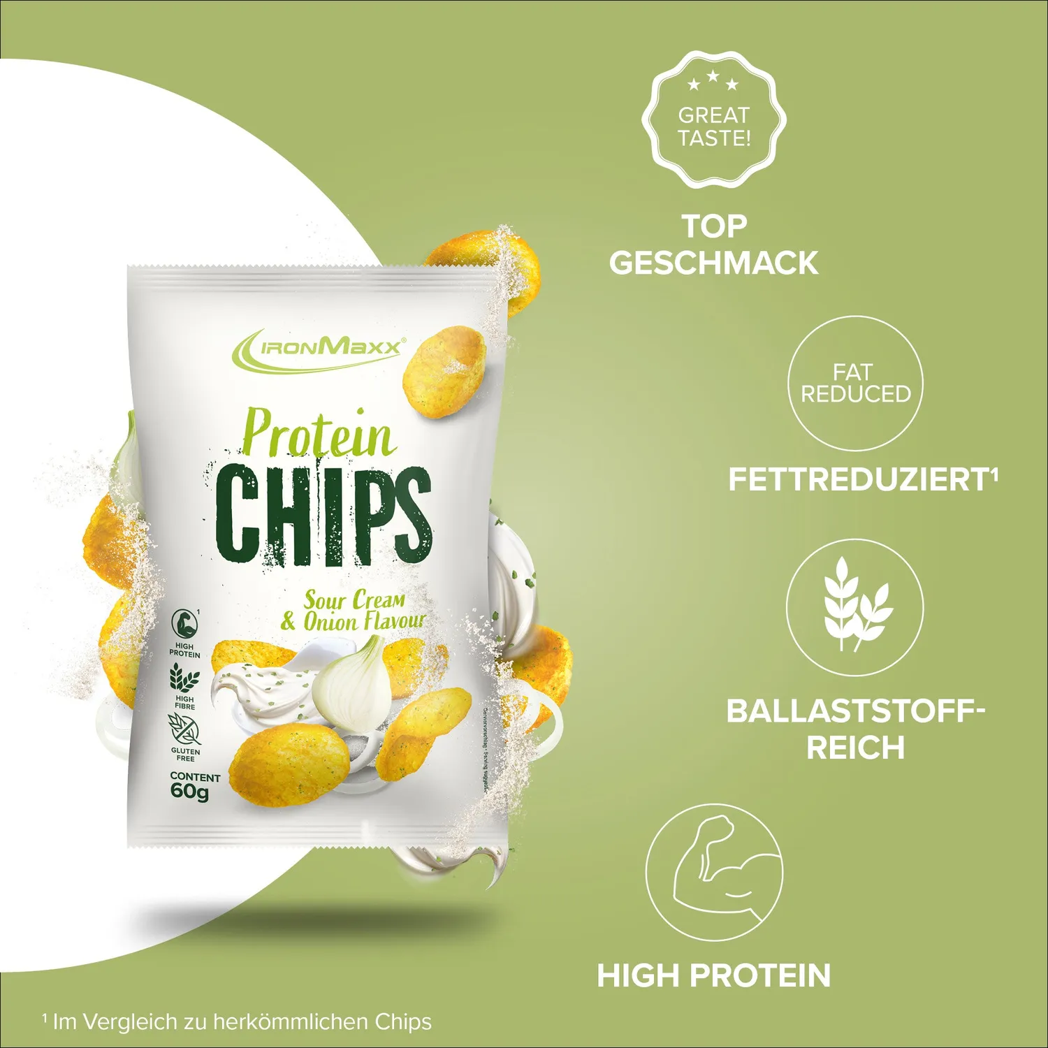 IronMaxx Protein Chips 3.0 60g Sour Cream Onion gebacken