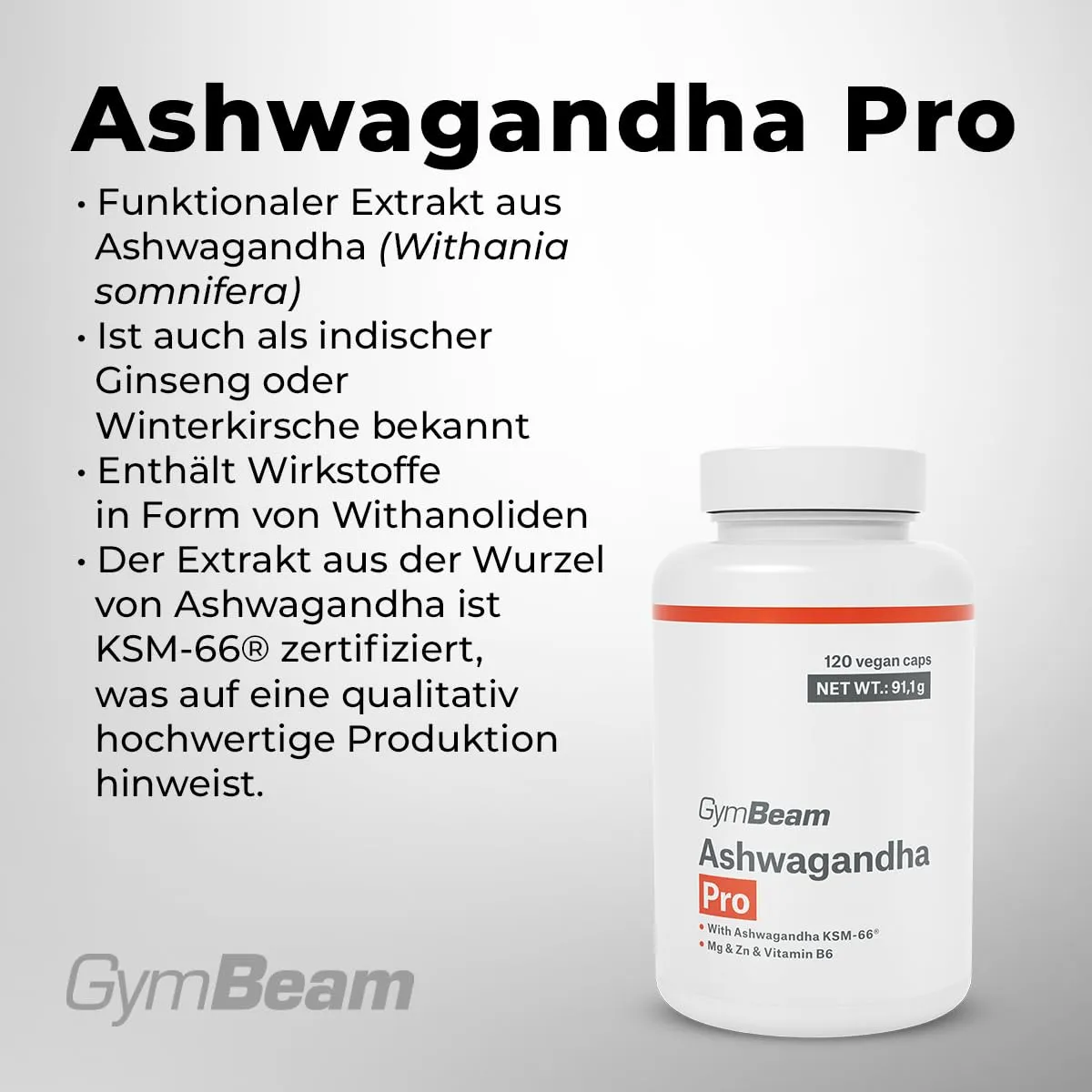 GymBeam Ashwagandha KSM-66 Kapseln 120 Caps Pro