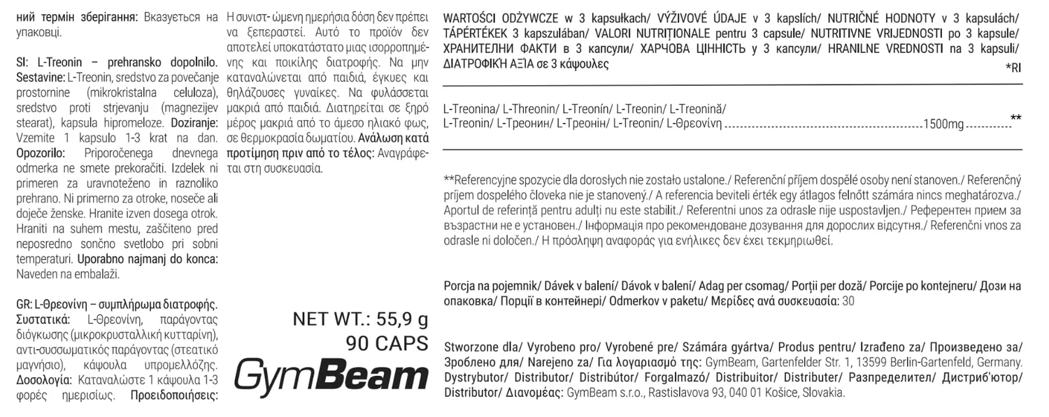 GymBeam L-Threonin Kapseln 90 Kaps vegan