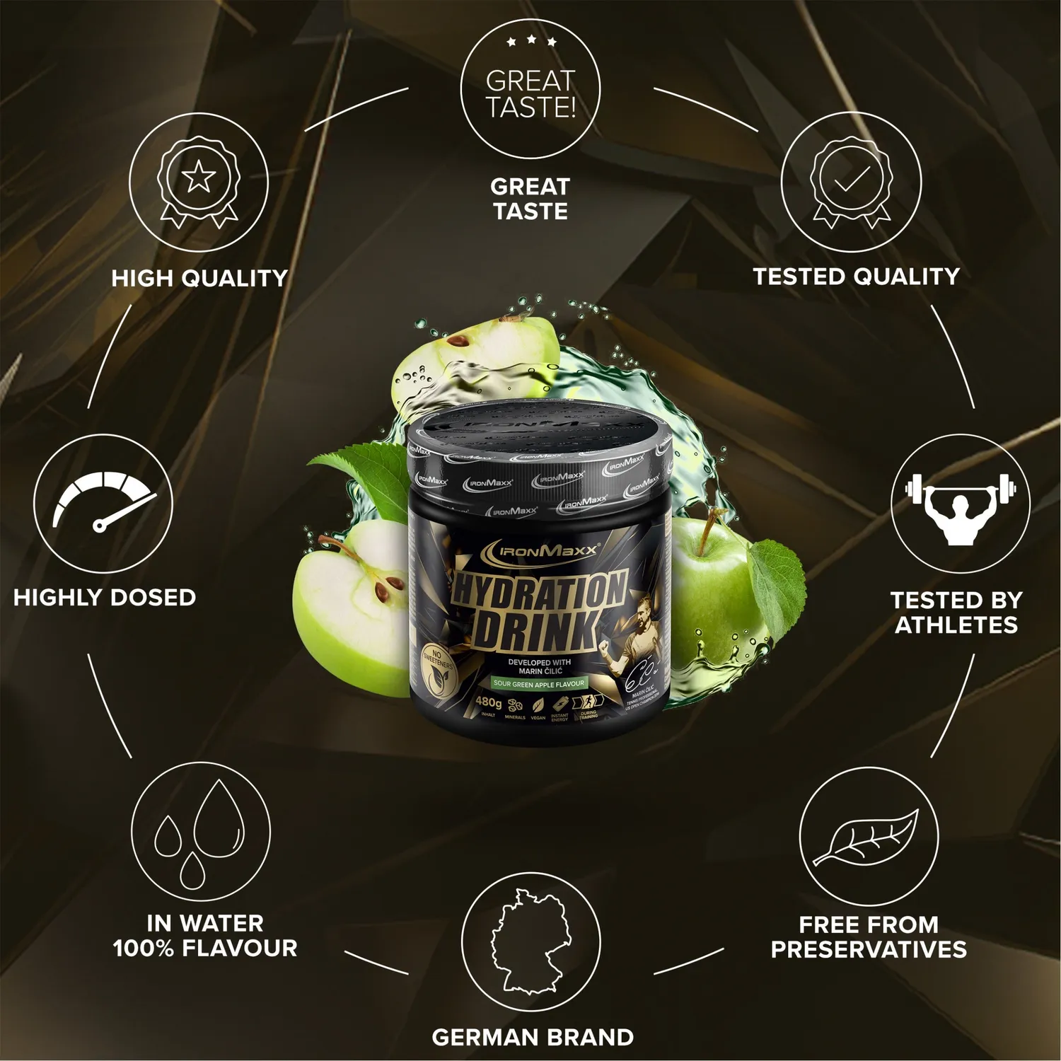 IronMaxx Hydration Drink Pulver Sour Green Apple 480g vegan