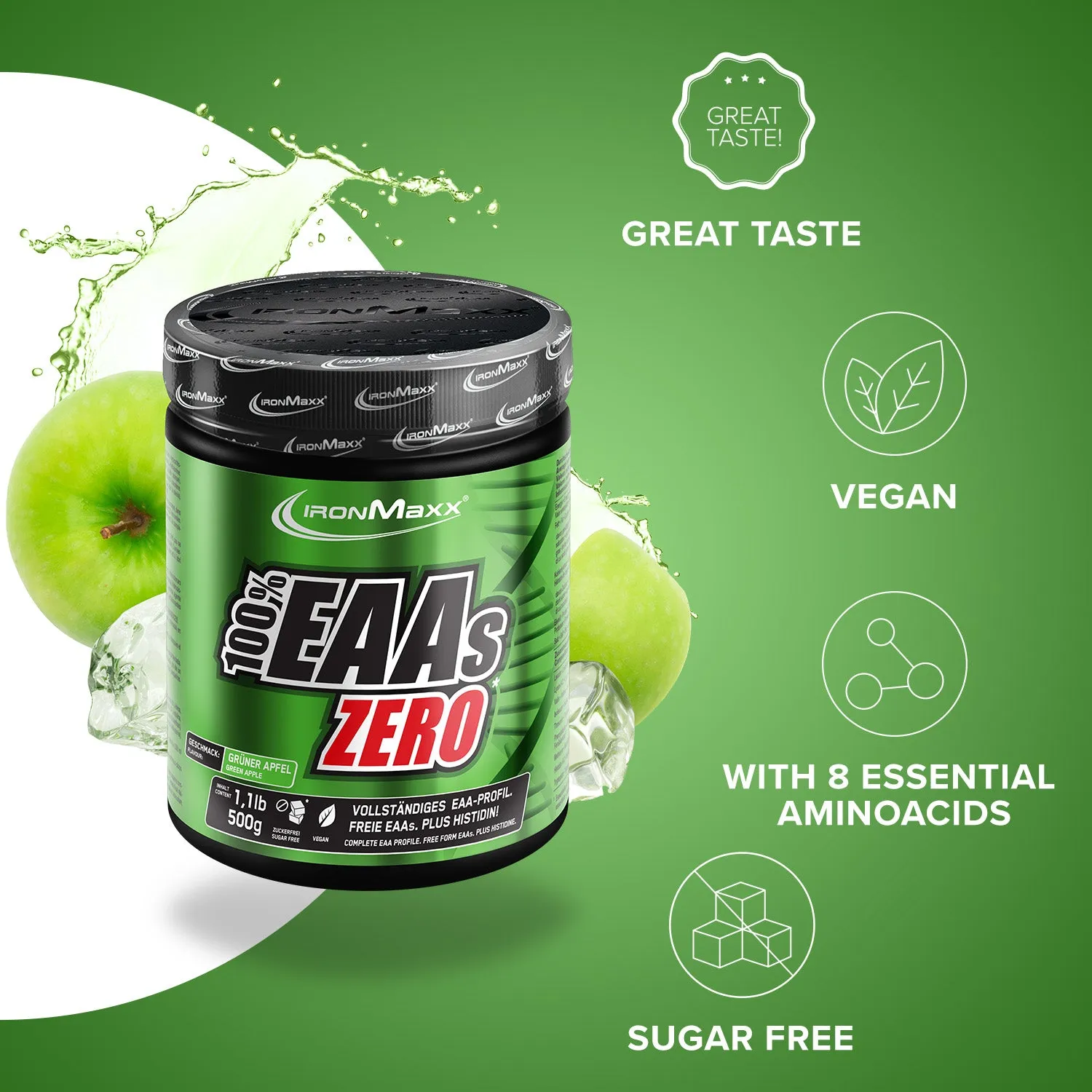 IronMaxx 100% EAAs Zero EAA Pulver 500g Apfel
