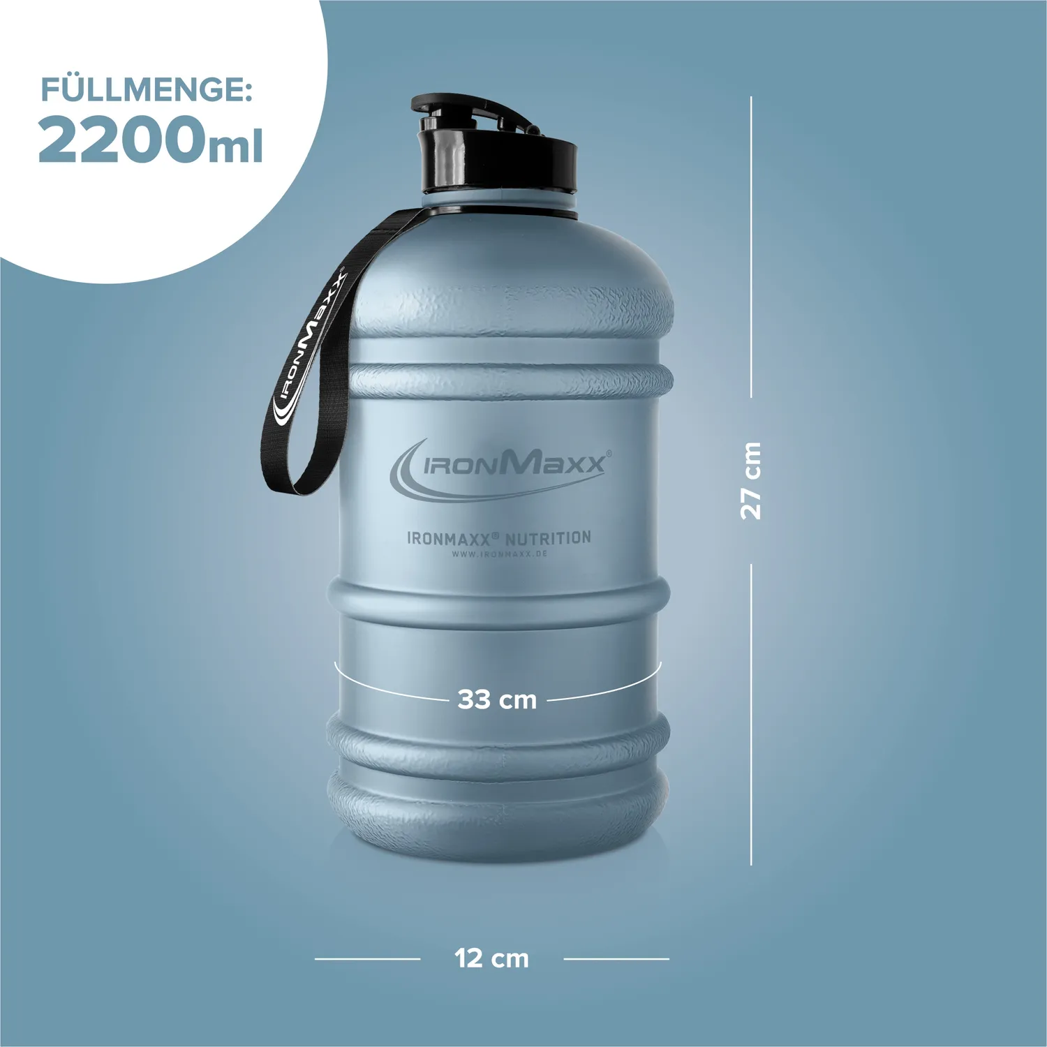IronMaxx Water Gallon Trinkflasche Kyanite Blue 2200ml BPA-frei