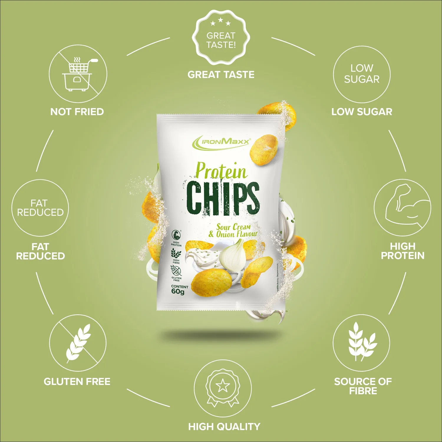 IronMaxx Protein Chips 3.0 60g Sour Cream Onion gebacken