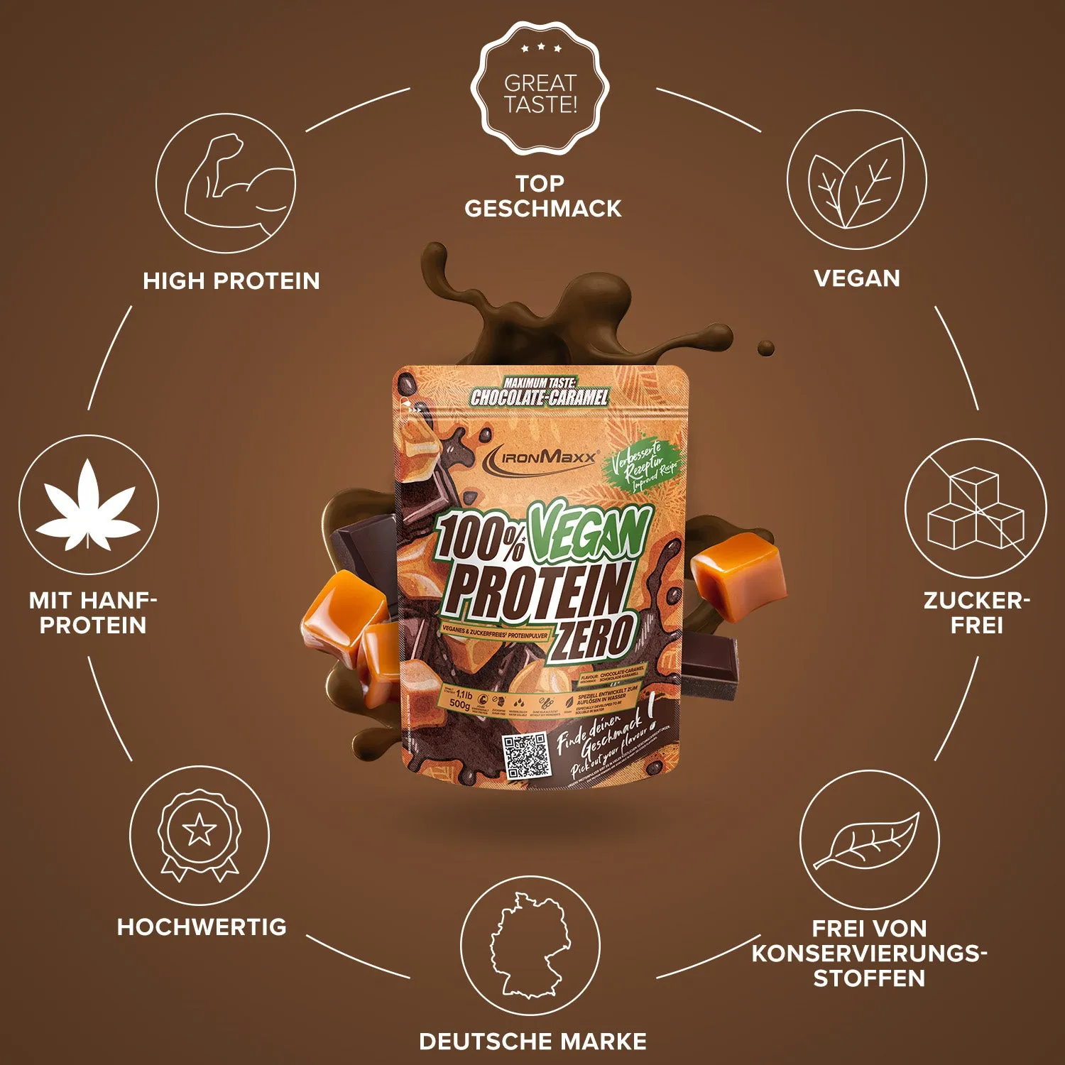 IronMaxx 100% Vegan Protein Zero Proteinpulver 500g Chocolate