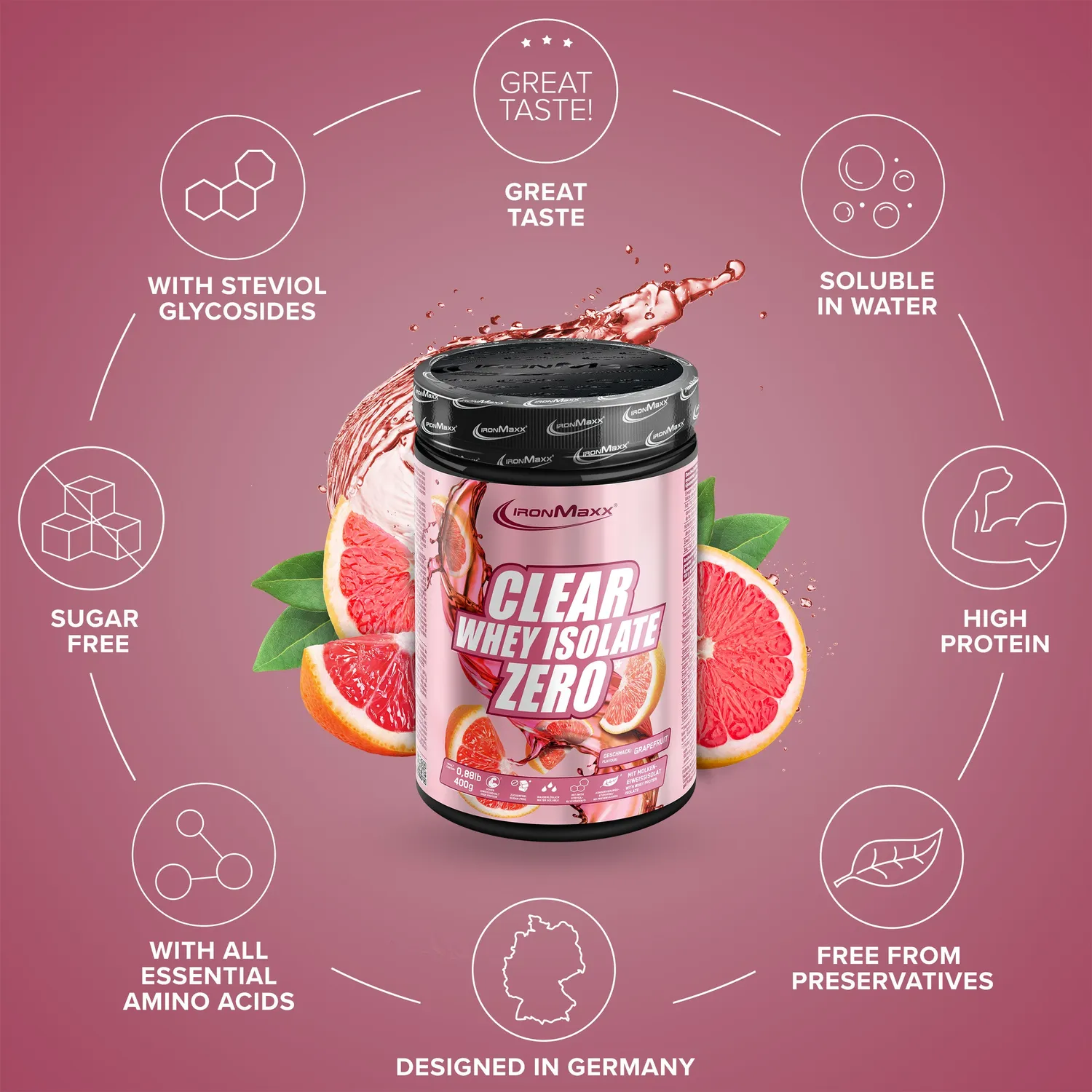 IronMaxx Clear Whey Isolate ZERO Grapefruit 400 g