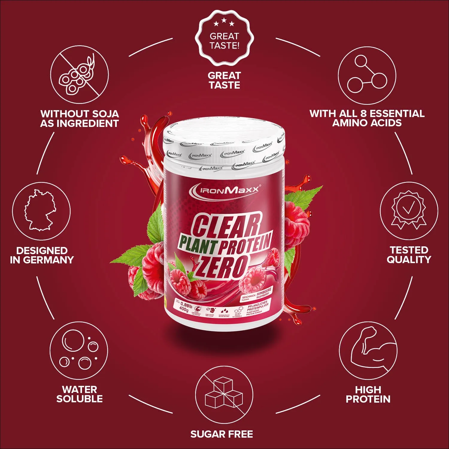IronMaxx Clear Plant Protein Zero Proteinpulver Himbeere 400g vegan