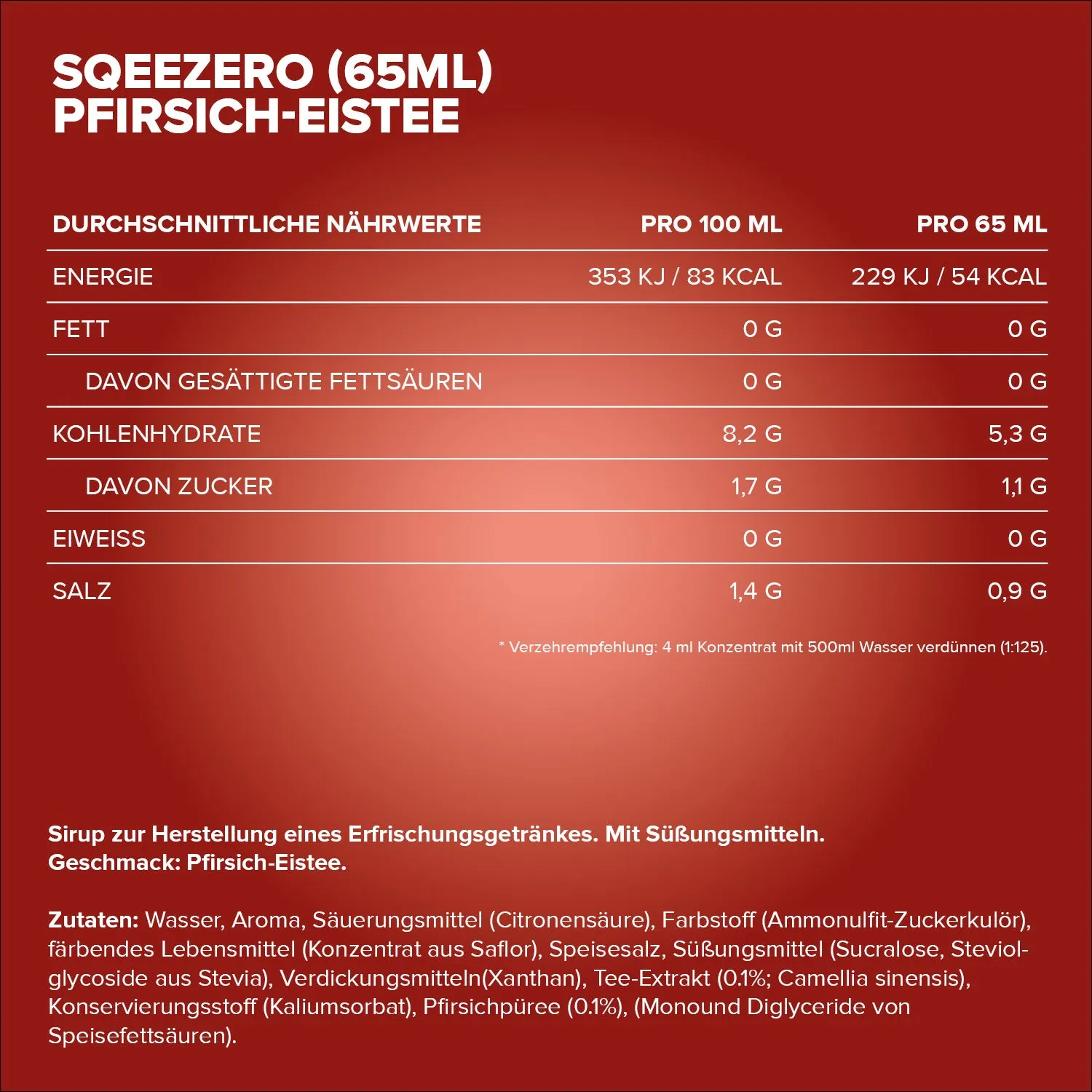 IronMaxx SqueeZero Sirup Pfirsich Eistee 65ml zuckerfrei