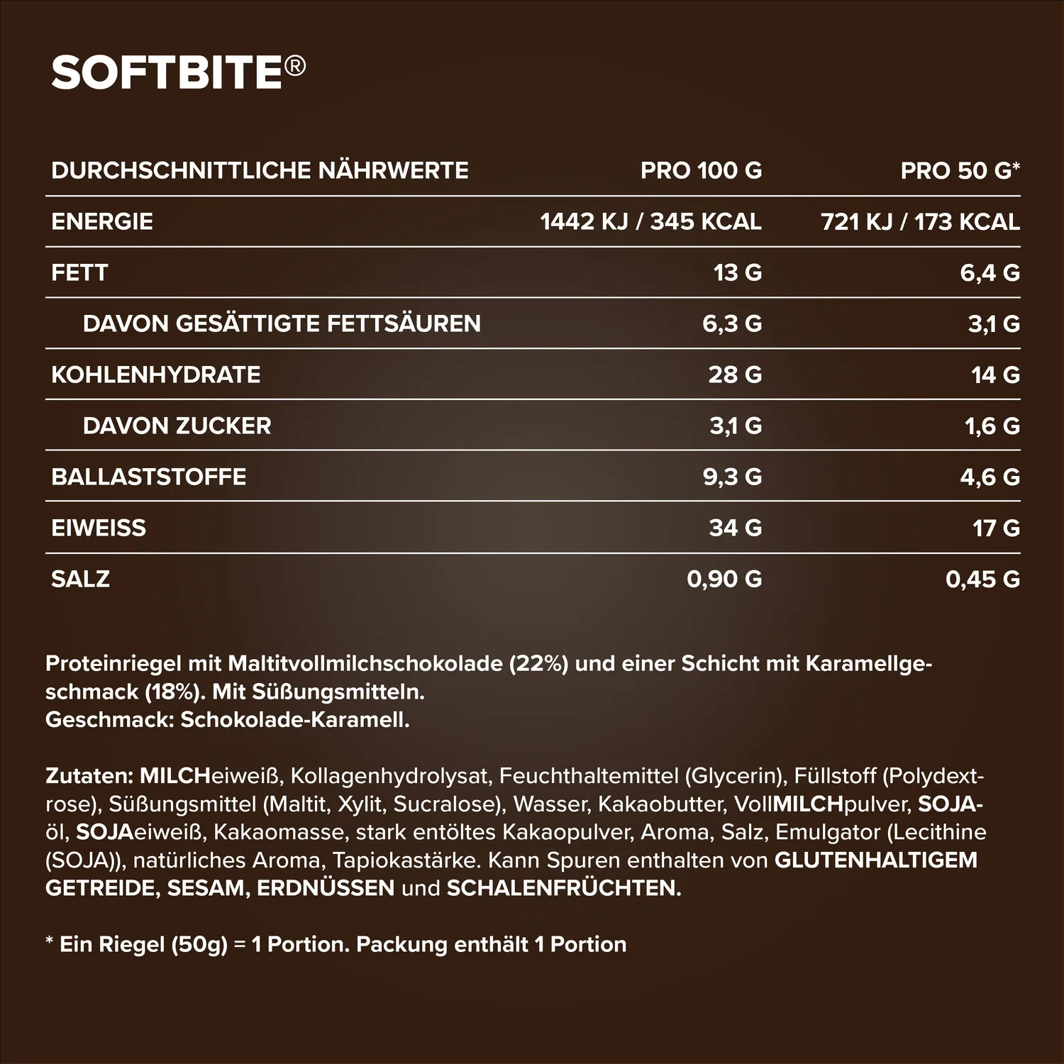 IronMaxx Softbite Proteinriegel 12x50g Caramel Chocolate weich