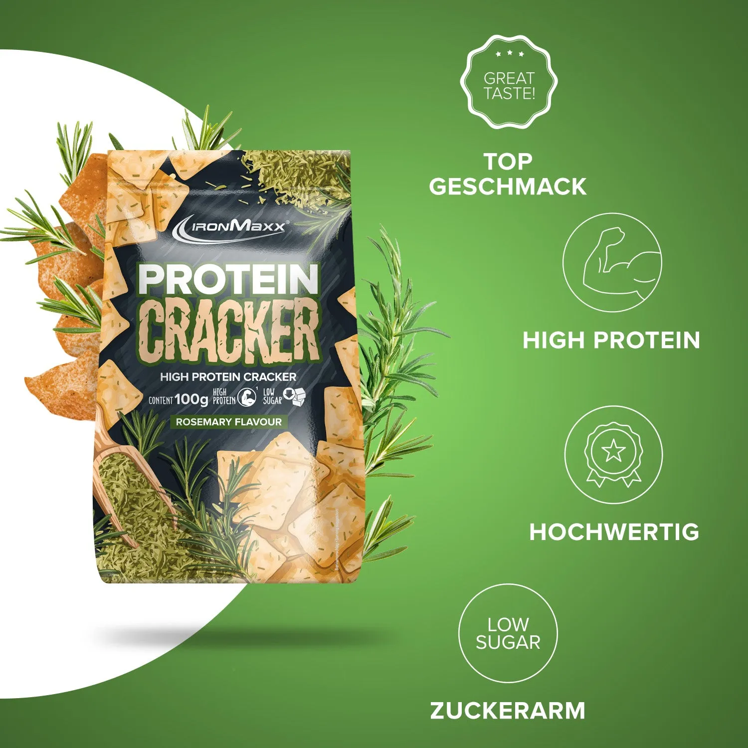 IronMaxx Protein Cracker 100 g Rosemary Snack