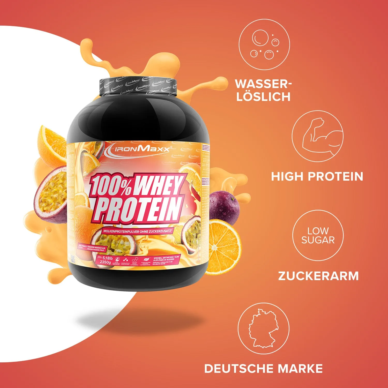 IronMaxx 100% Whey Protein Pulver 2350g Orange Maracuja