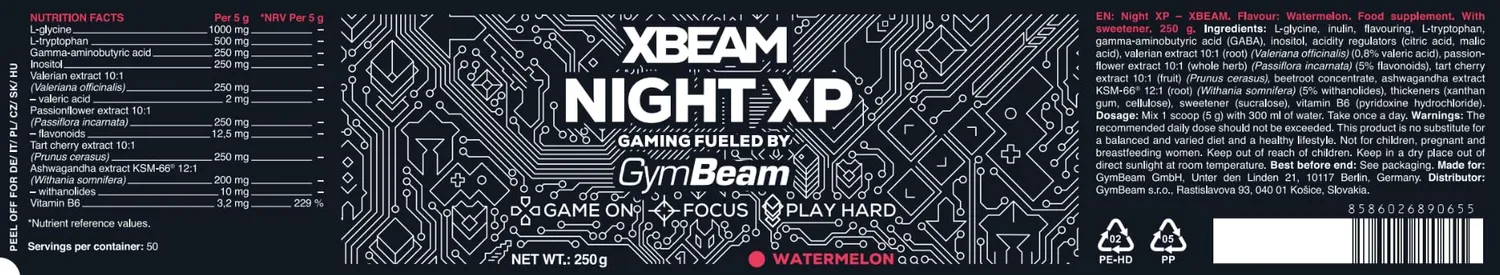 GymBeam Gaming Fuel Night XP Pulver 250 g Kirsche Passionsfrucht