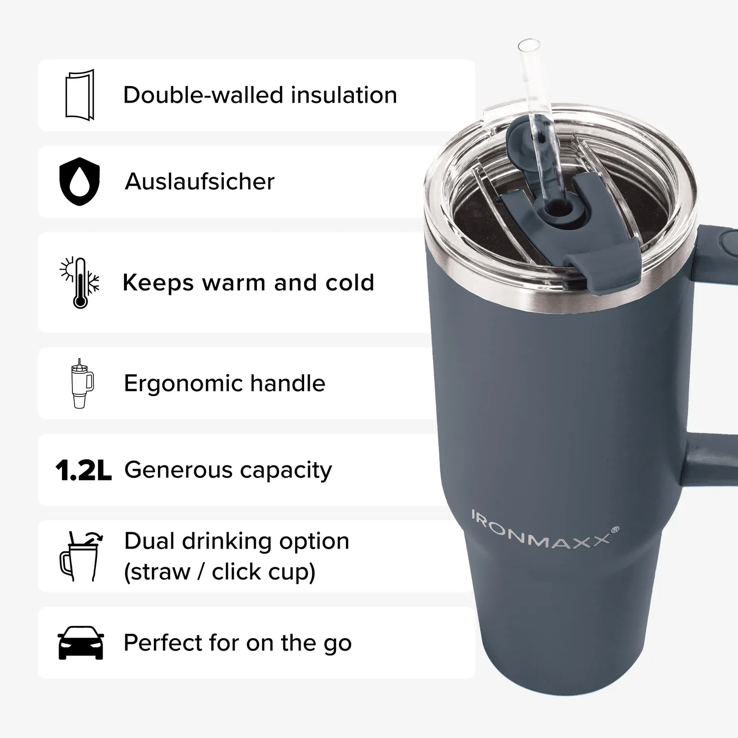 IronMaxx Cup V3.0 Trinkbecher Anthrazit 1200ml isoliert