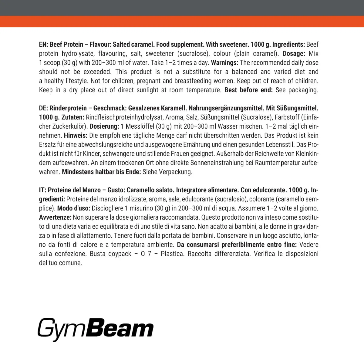 GymBeam Rinderprotein Salted Caramel 1000g laktosefrei