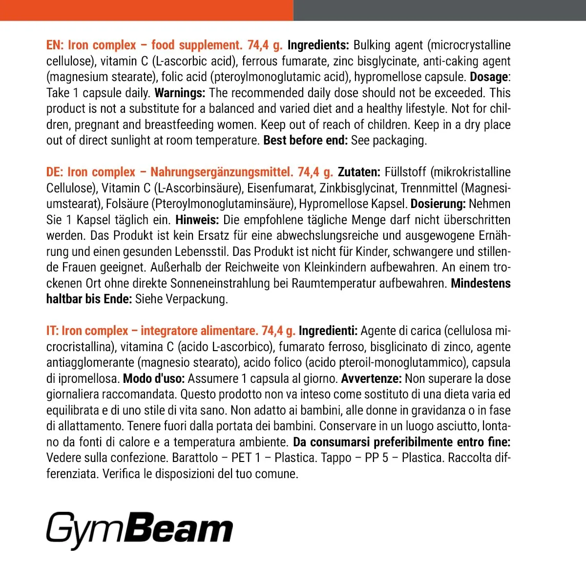 GymBeam Iron Complex Eisen Kapseln 120 Caps mit Vitamin C