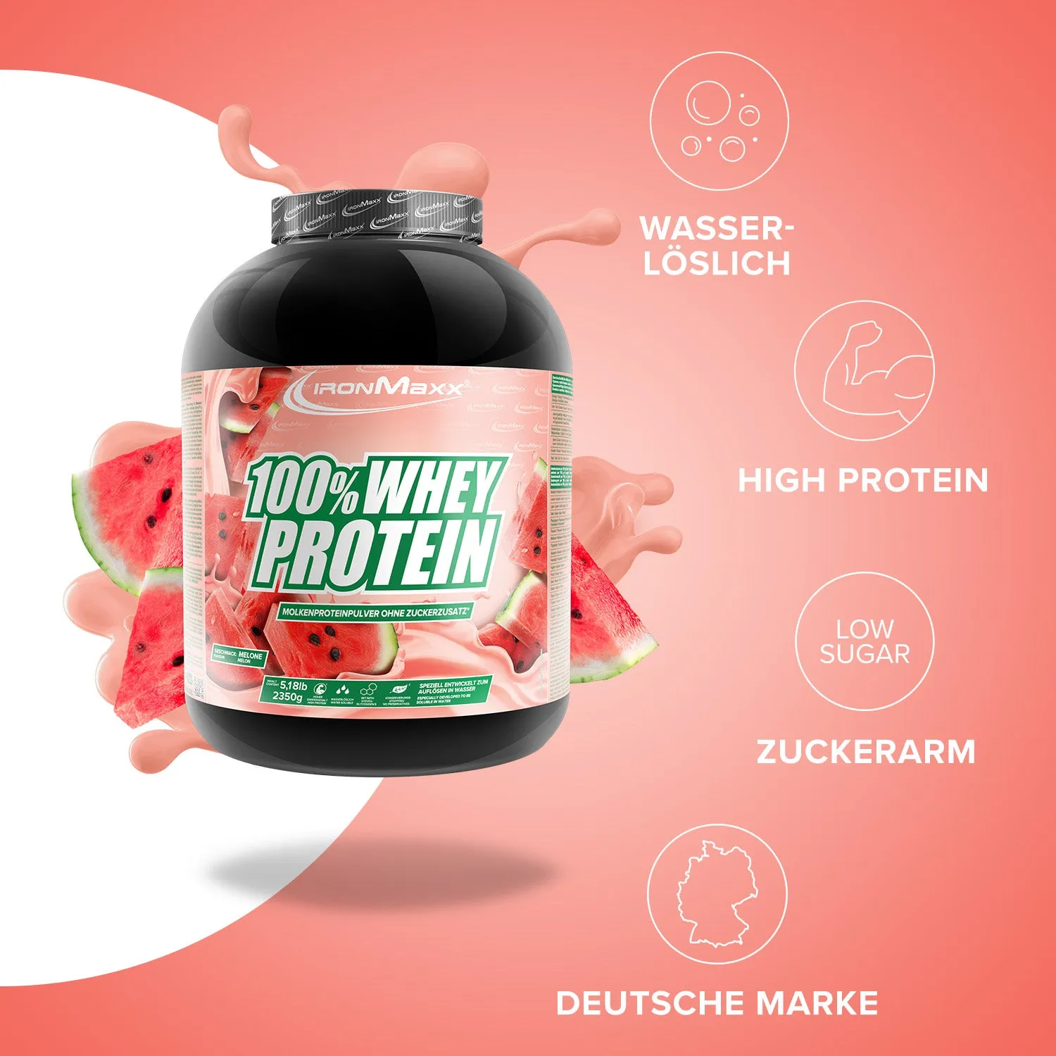IronMaxx 100% Whey Protein Pulver 2350g Melone zuckerfrei