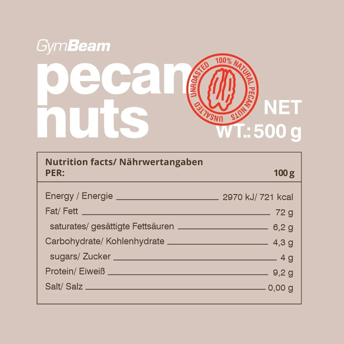 GymBeam Pekannusskerne 500g süß ungesalzen