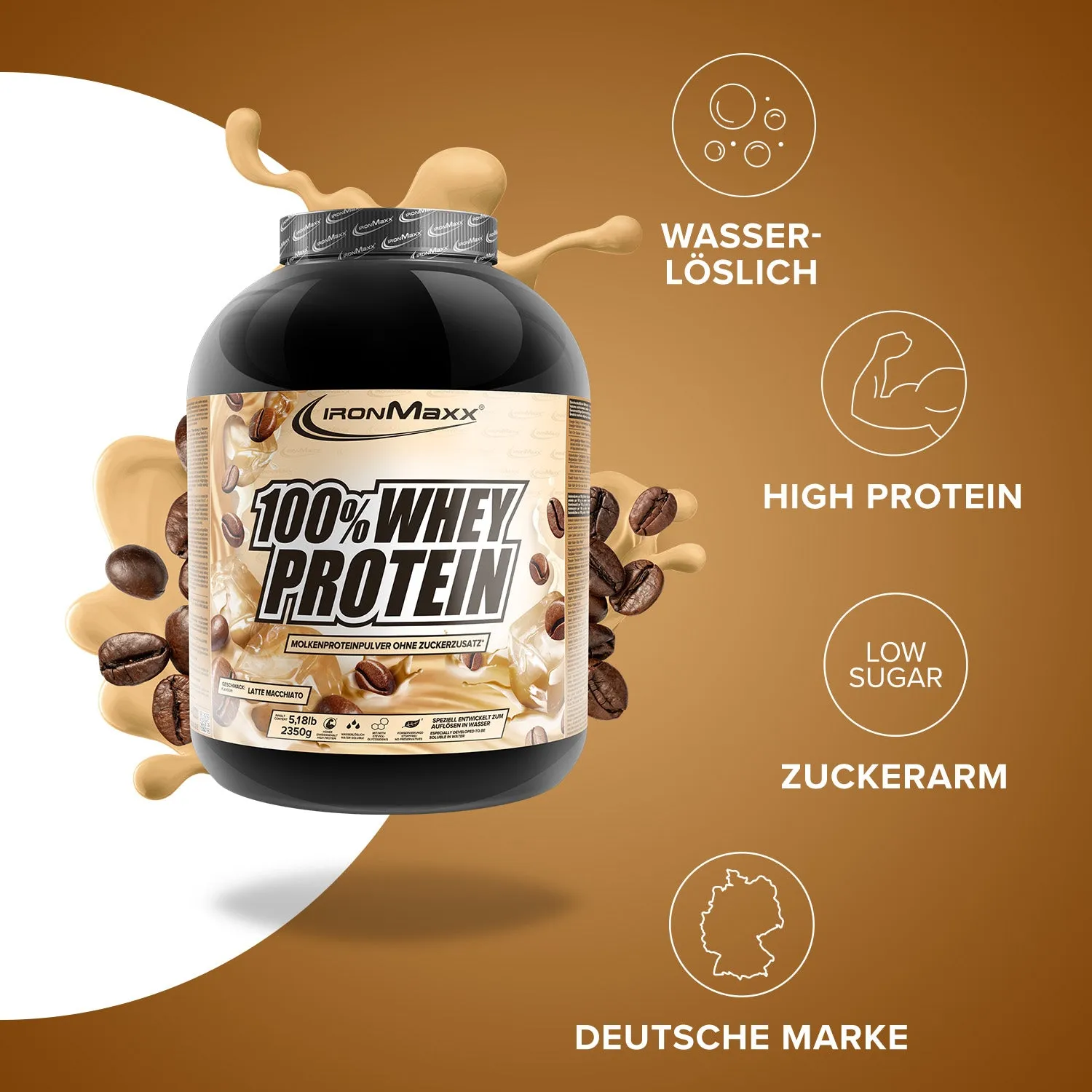 IronMaxx 100% Whey Protein Pulver 2350g Latte Macchiato