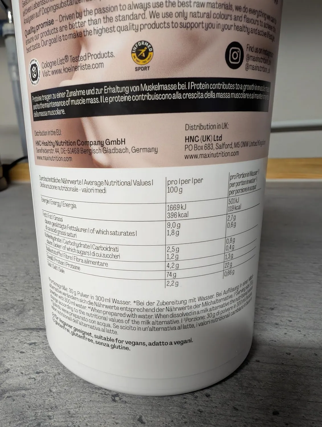 MaxiNutrition MaxVegan Protein Schoko 420g 22g Eiweiß