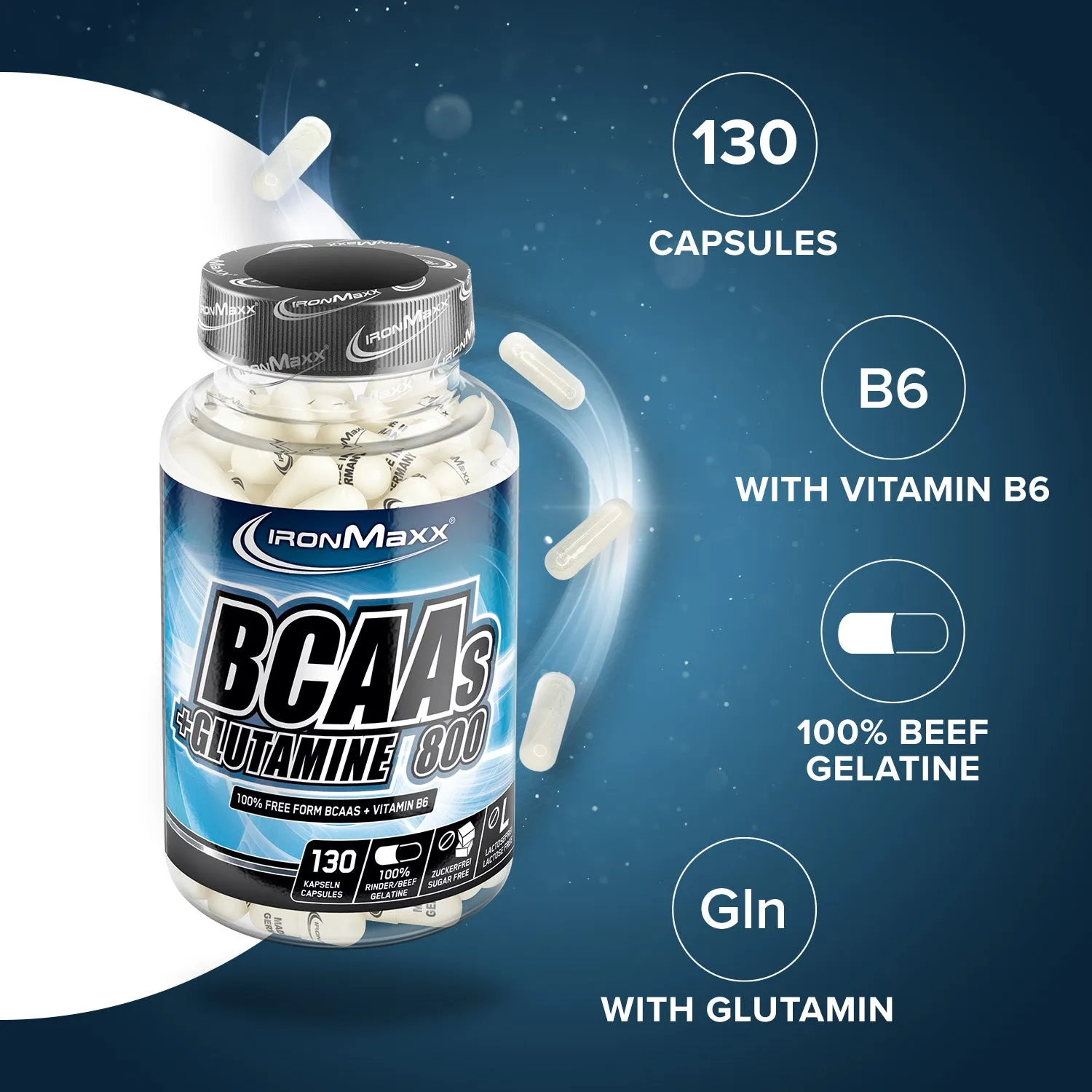 IronMaxx BCAAs + Glutamin 800 Kapseln 130 Stück glutenfrei
