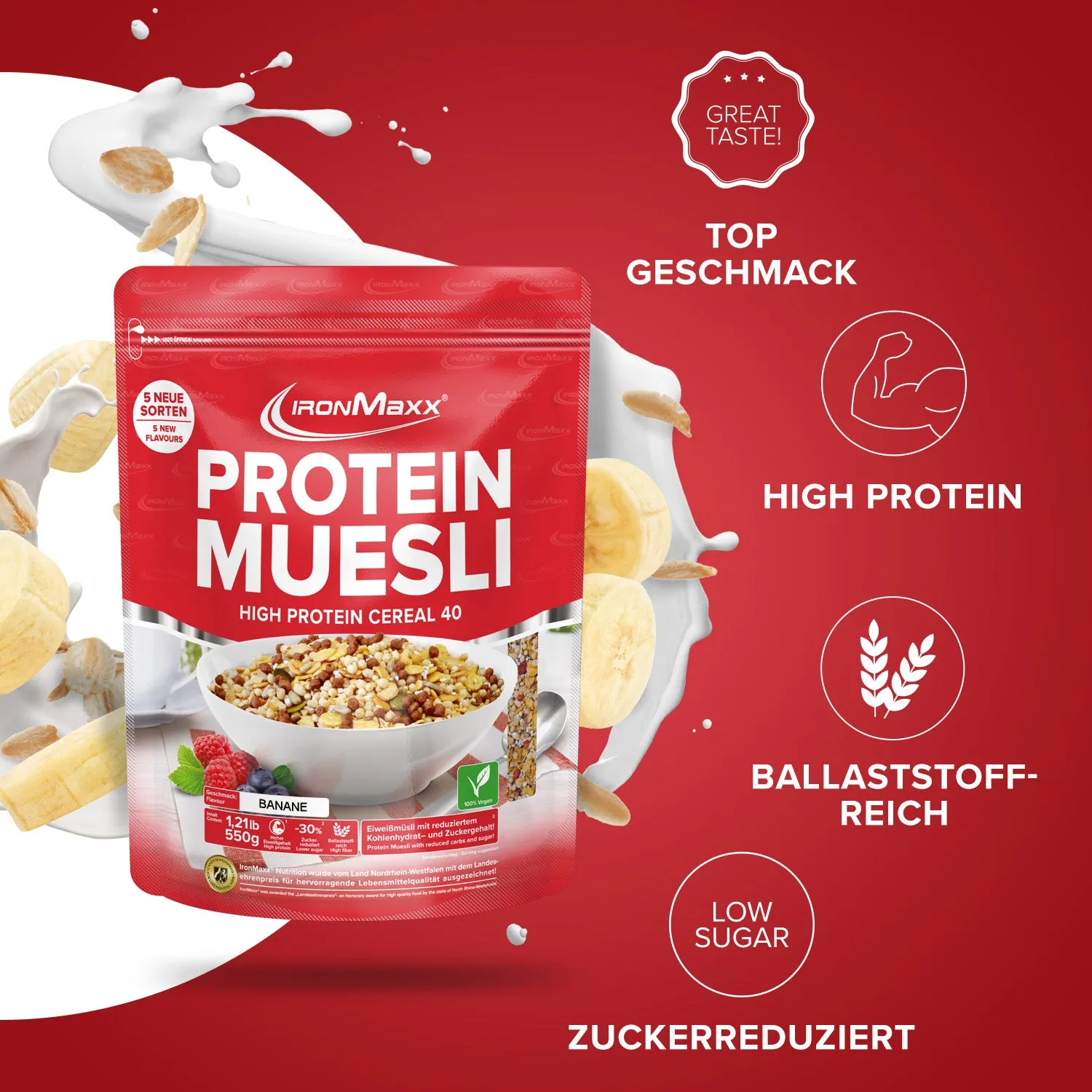 IronMaxx Protein Müsli 550 g Banane vegan proteinreich