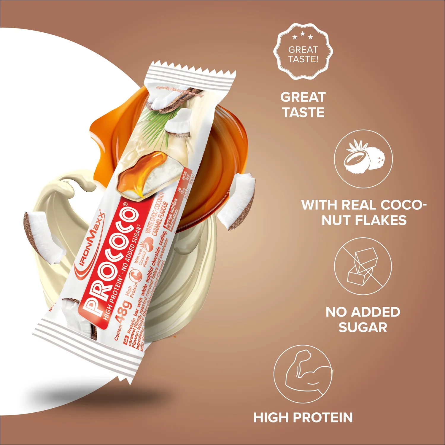 IronMaxx Prococo Proteinriegel 48g White Choc Coconut Caramel High Protein