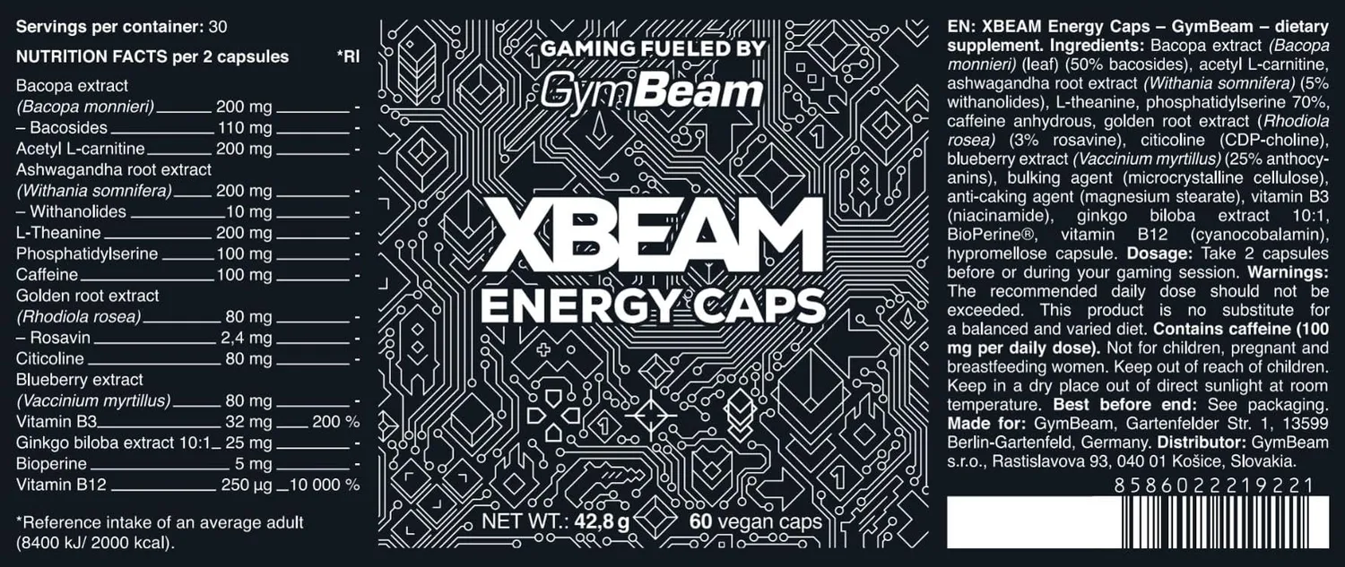 GymBeam BeastPink Energy Caps Kapseln 60 Stück mit Koffein