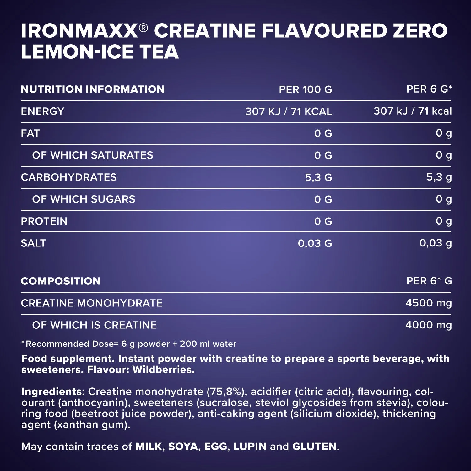 IronMaxx Creatine Flavoured Zero Kreatin Pulver 250g Wildberries