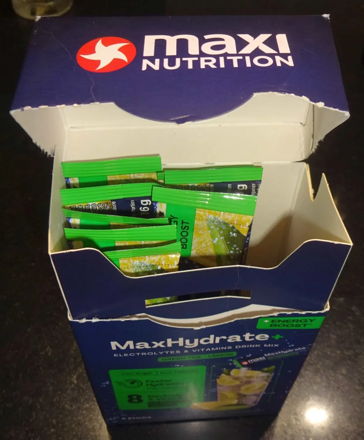 MaxiNutrition MaxHydrate+ Energy Elektrolytpulver Green Tea Lemon 8 Sticks